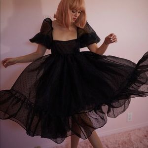 Selkie polka dot French puff dress XXS in caviar